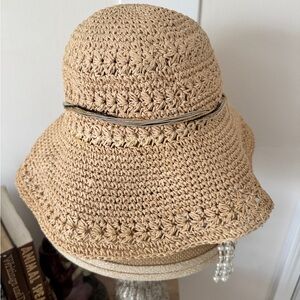 Foldable Beige Tan Woven Floppy Bucket Sun Hat